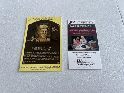 Billy Williams Cubs MLB Autographed Gold Hall Of Fame Post Card JSA Auth. - Image 1 of 4