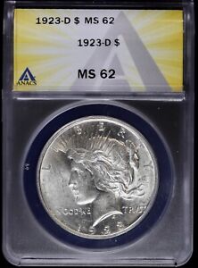 1923 D Peace Silver Dollar $1 ANACS MS 62 (Mint State BU, Uncirculated) Denver