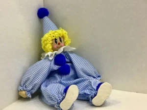 Handmade 10" Clown Doll with Blue Checked Outfit Blonde Hair - Picture 1 of 4