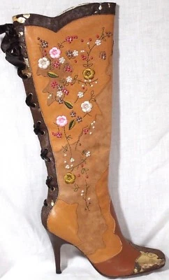 NUEVO EN CAJA Sam Edelman Botas Altas Cuero Marrón Gamuza Retazos Bordadas 8.5 M Foto 1 de 4