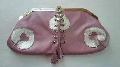 Bolso clutch LOVCAT PARIS de cuero genuino con cordones - rosa polvoriento y plateado Foto 1 de 4