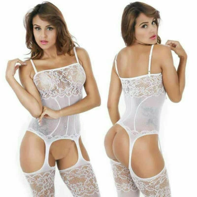 Women's Sexy Lingerie Crotchles Nightwear Sleepwear Underwear Lace Stocking Robe - Image 1 of 4