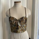 New BANANA REPUBLIC 2 Floral Cropped Bustier Gold Metallic Blouse Crop Top