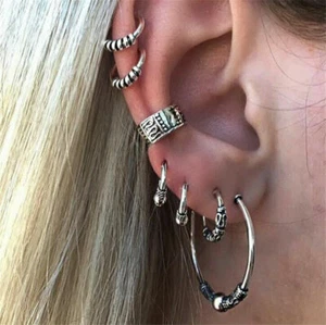 Bohemia Silver Ear Clip Stud Dangle Earrings Set Fashion Jewelry Women Retro - Picture 1 of 14