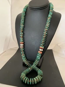 Halskette blau grün Türkis & stachelige Auster Navajo Perlen Sterlingsilber 01670 - Bild 1 von 10