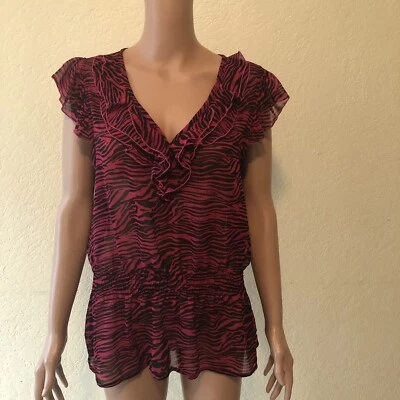 Blusa feminina Max Azria Miley Cyrus transparente tamanho XL rosa zebra cintura esticada - Imagem 1 de 4