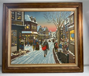 VILLAGE AT CHRISTMASTIME H. HARGROVE SIGNED SERIGRAPH ON CANVAS FRAMED - Picture 1 of 7