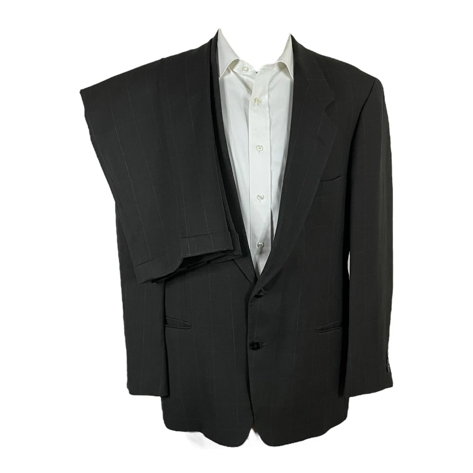 Vintage Pierre Cardin 2 Piece Suit Mens 42R 32x29 Dark Green Windowpane Check - Image 1 of 4