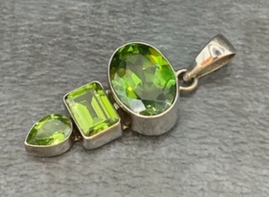 Peridot Green Charles Albert Fine Sterling Silver Big Necklace Pendant J717 - Picture 1 of 5