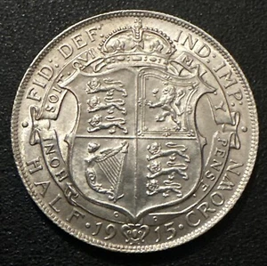 1915 George V 925 Silver Half Crown Near Uncirculated - Picture 1 of 2