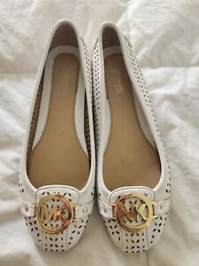 Michael Kors Fulton Moccasin Flat Lasered Leather White Size 7