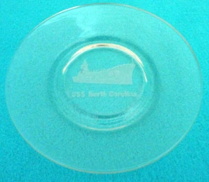 USS NORTH CAROLINA BATTLESHIP GLASS COLLECTOR PLATE 6-3/8" VINTAGE ETCHED ART - Picture 1 of 4