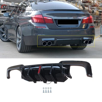For BMW F10 M5 535i 2011-2016 Gloss Black Rear Bumper Spoiler Diffuser W/Light Foto 1 de 4