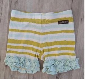 Matilda Jane Hello Lovely Yellow Striped Blue Ruffle Trim Shorts, Size 6 (k8) - Picture 1 of 3