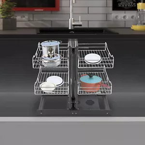 4 Shelf Slide Cabinet For 31.5" 11 Inch Blind Corner Organizer Soft Close Chrome - Picture 1 of 22
