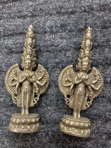 2Pcs Excellent Tibetan Silver Hand Made *4Faces Buddha* Statues !!!! - Picture 1 of 8