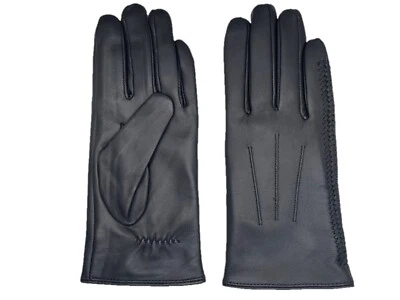 Women's SHEEPSKIN leather Braided winter gloves w/ Genuine Rabbit lining (#R102) - Image 1 of 3