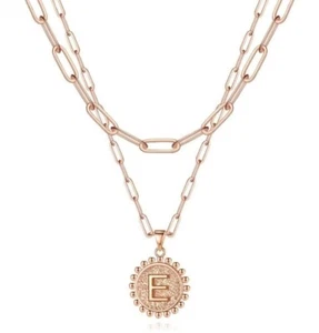 Letter E Initial Necklace ROSE GOLD for Women Paperclip Chain-No Tarnish - Picture 1 of 5