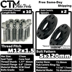 2x 17mm Thick 5x120 72.56mm CB Wheel Spacer Kit Chrome 12x1.5 Bolt Fit BMW Model - Picture 1 of 8