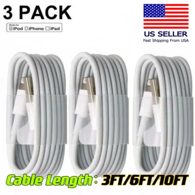 PAQUETE DE 3 cables de carga rápida de datos USB para Apple iPhone 5 6 7P 8 X 11 12 13 MAX Foto 1 de 4