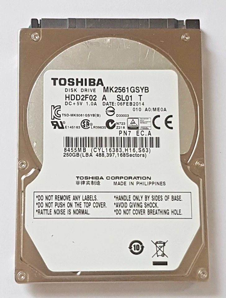 250 GB SATA Toshiba MK2561GSYB 7200 RPM 16MB HDD 2.5 " Internal Festpatte - Image 1 of 1