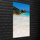 Wall Photo Art Picture Print on Glass 70x140 Sandy beach and rocky coastline