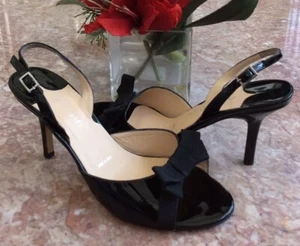 AMALFI Black Pat. Leather Bow Slingback Heel Pump Sz 8M EUC! Made in Italy, $240 - Picture 1 of 7