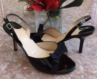 AMALFI Black Pat. Zapatos de tacón con lazo de cuero talla 8M ¡EXCELENTE ESTADO USADOS! Hecho en Italia, $240 Foto 1 de 4