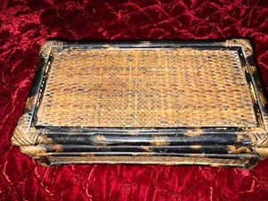 Brighton Bamboo Woven Pencil Reed Hinged Box Cover Retro Boho Wicker Rattan NWT - Picture 1 of 5