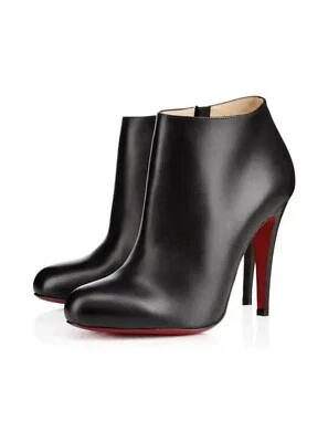Christian Louboutin Belle 100 Black Calf Leather Ankle Zipper Heel Bootie 38.5 - Image 1 of 4