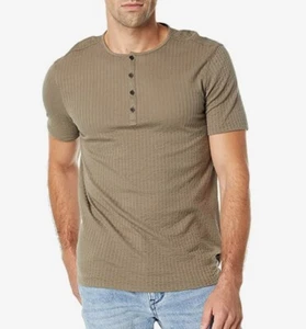 John Varvatos Men's Eugene Jacquard Textured Crew Collar Henley Shirt Wet Sand - Picture 1 of 7
