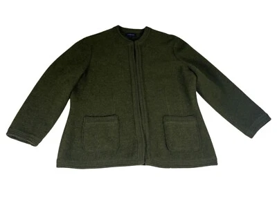 Lands' End Wool Open Front Cardigan Sweater Women 14 Green Pockets Casual Winter - Image 1 of 4