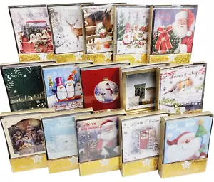 Christmas Cards 12 Card Pack Box Set Square Photo Xmas Traditional Santa Snowman - Picture 1 of 28