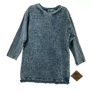 Produce Company Kleid Damen klein blau gewaschen Baumwolle Fransenunterteil Schicht neu mit Etikett - Bild 1 von 12