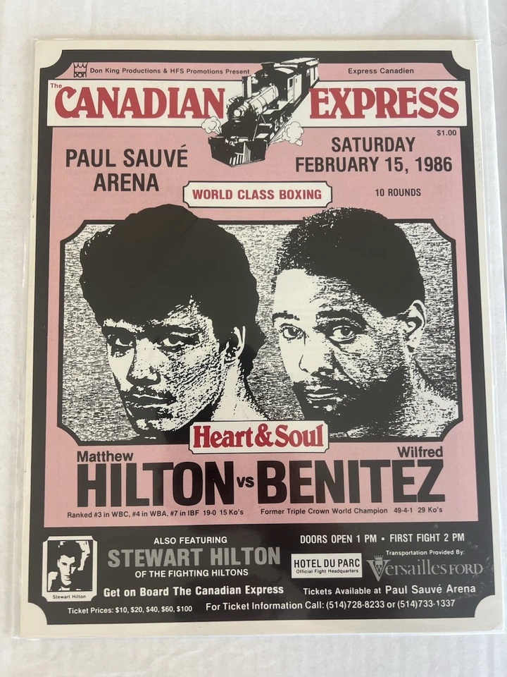 Matthew Hilton vs Wilfred Benitez Boxing Program (1986) Paul Sauve Arena, Canada - Image 1 of 1