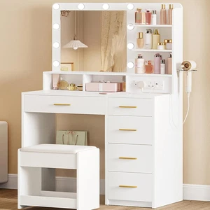 Comodino con Luminosità Regolabile LED 3 Colori, Vanity Table con Spina a - Foto 1 di 12