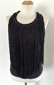 LANVIN Black tassel fringe detail jersey racer back top S - Picture 1 of 4