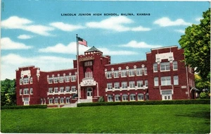 Lincoln Junior High School Salina Kansas Vintage Postkarte natürliche Farbe - Bild 1 von 2