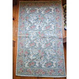 Vintage Kettenstich Teppich 100 % Wolle Gesicht 34"x60" Blumen handgefertigt in Indien - Bild 1 von 8