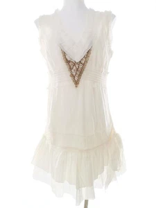 Morgan  Size 42 White Knee-Length Flared Dress Cotton Sleeveless Lace Embroidery - Picture 1 of 5