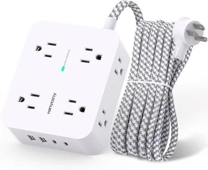Überspannungsschutz Steckdosenleiste - HANYCONY 8 Steckdosen 4 USB (2 USB C) Ladeanschlüsse - Bild 1 von 9