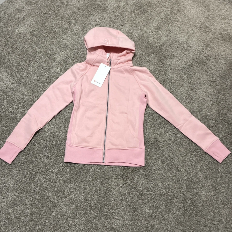 Lululemon 连帽衫女式 6 Heathered 粉色潜水全拉链拇指孔运动衫 — 第 1/4 张图片