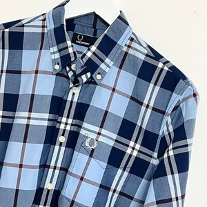Fred Perry Hemd Herren Medium M Freizeit Kariert Blau Rot Weiß Langarm - Bild 1 von 12