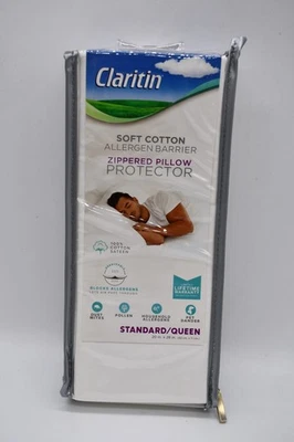 NEW Claritin Zippered Pillow Protector Cotton 20x28" S/Q Allergen Barrier - Image 1 of 2