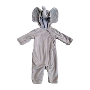 Pottery Barn Kinder grau Velours Elefant Kapuze Kostüm Strampler Unisex 6-12 Monate - Bild 1 von 6