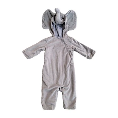 Macacão com capuz Pottery Barn infantil veludo cinza elefante unissex 6-12 meses - Imagem 1 de 4