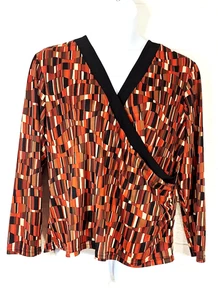 Lane Bryant red, black, and tan, size 18/20 long sleeve V-neck blouse - Picture 1 of 10