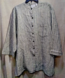 Chicos Size 3 US XL Tunic 3/4 Sleeve Button Up Linen Striped black and whit - Picture 1 of 9