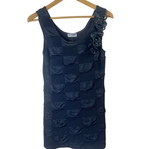 Camisa Blusa Pequeña Vintage Retro Estrás Negra Sin Mangas con Acento Floral - Imagen 1 de 7