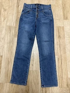 Pantalones de mezclilla Veronica barba talla 28 azul Ryleigh ajustados rectos tiro alto botón mosca - Imagen 1 de 8